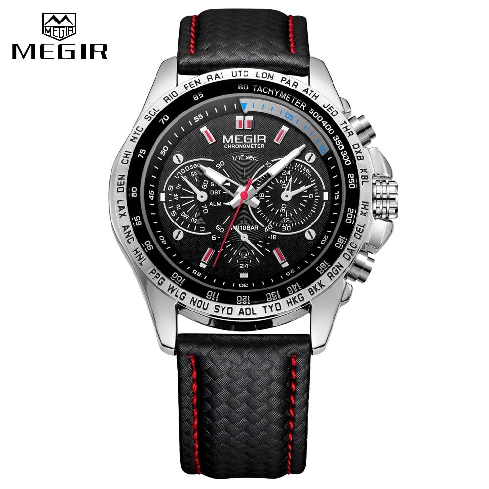 MEGIR montre bracelet en cuir Quartz pour hommes marque de luxe mode lumineuse tanche tendance d 1