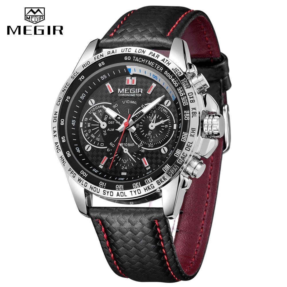 MEGIR montre bracelet en cuir Quartz pour hommes marque de luxe mode lumineuse tanche tendance d 2