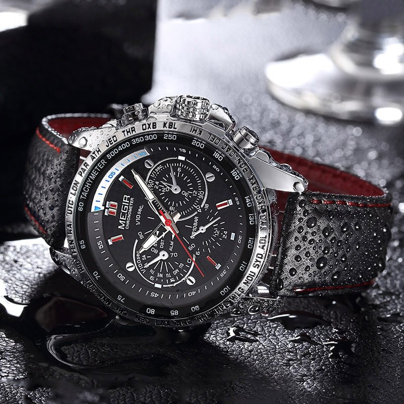 MEGIR montre bracelet en cuir Quartz pour hommes marque de luxe mode lumineuse tanche tendance d 3