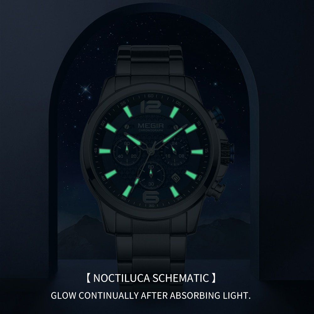 MEGIR montre de Sport Quartz pour hommes marque de luxe enti rement en acier tanche lumineuse 2