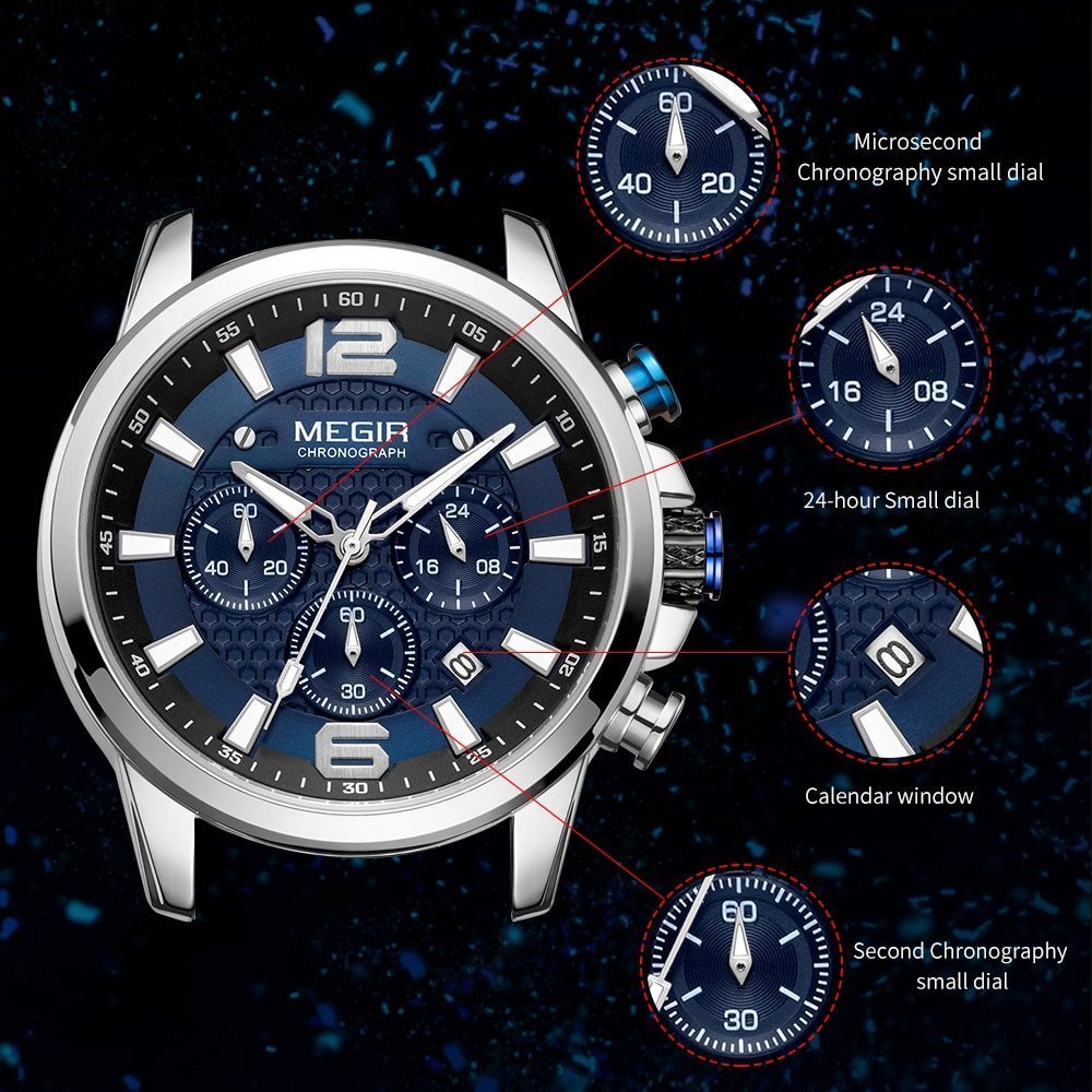 MEGIR montre de Sport Quartz pour hommes marque de luxe enti rement en acier tanche lumineuse 3