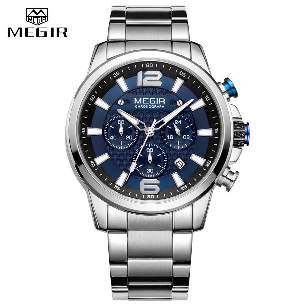 MEGIR montre de Sport Quartz pour hommes marque de luxe enti rement en acier tanche lumineuse 5
