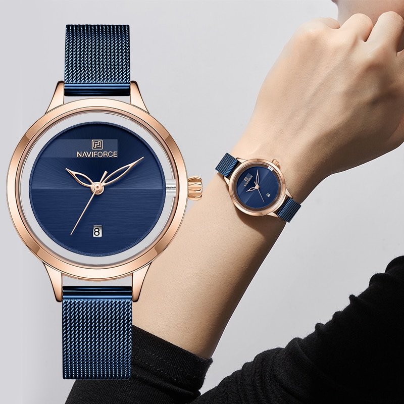 NAVIFORCE montre Quartz Simple cr ative en maille d acier Bracelet pour filles nouvelle collection