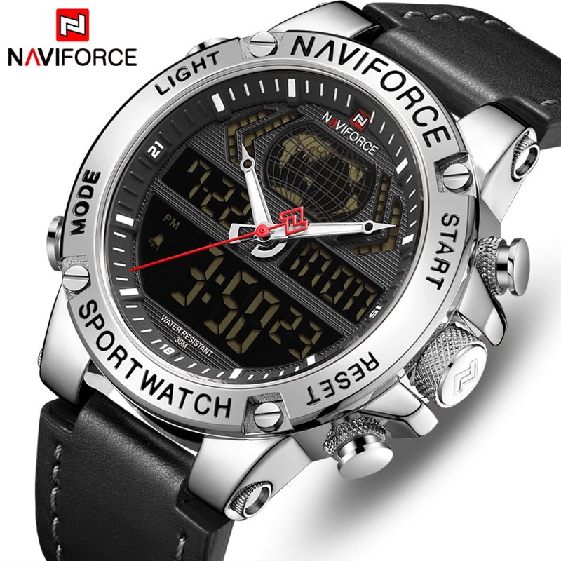 NAVIFORCE montre bracelet en cuir pour hommes Sport tanche Quartz analogique num rique militaire