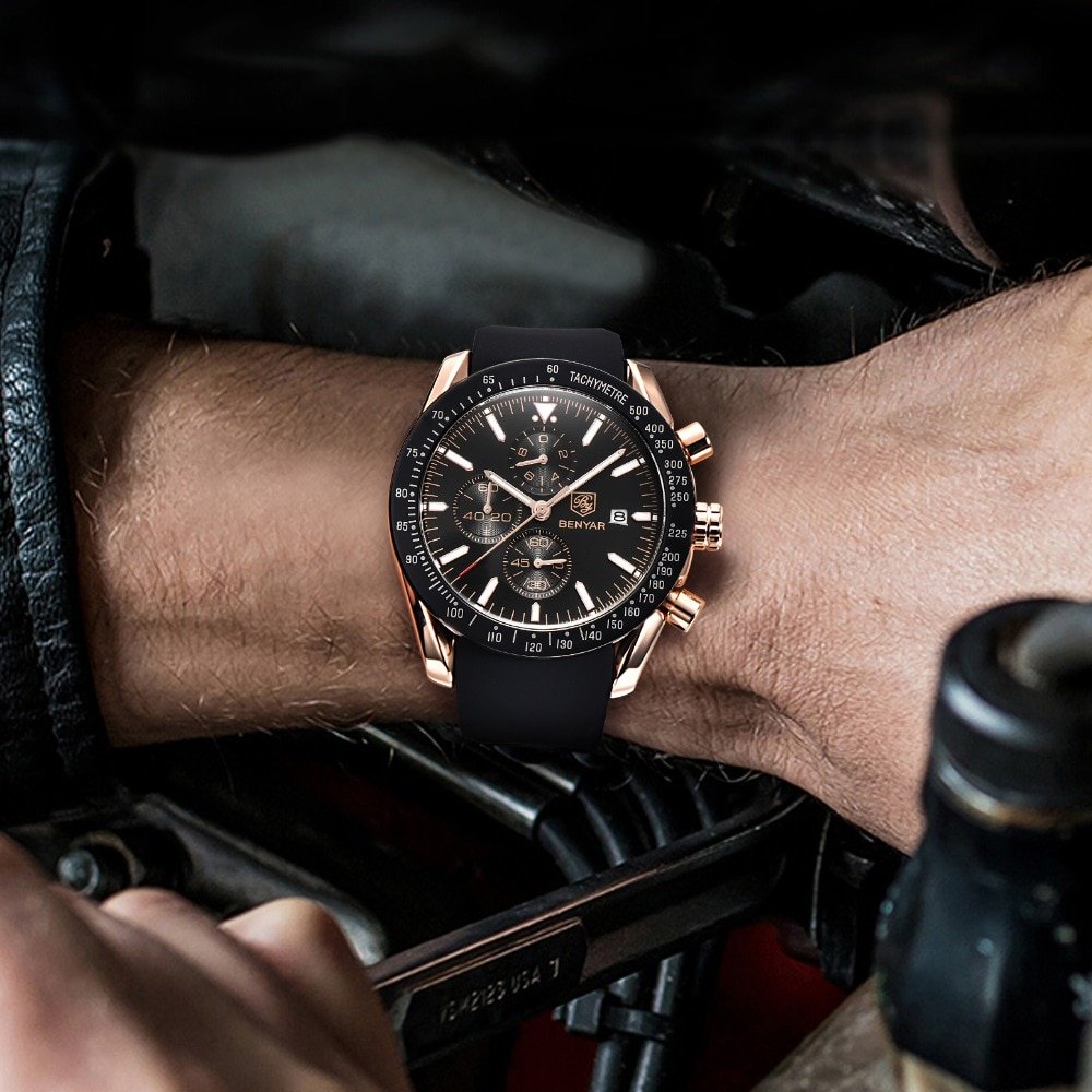 BENYAR montres bracelet en cuir pour hommes de luxe bracelet en Silicone et acier chronographe militaire 1 BENYAR montres bracelet en cuir pour hommes de luxe bracelet en Silicone et acier chronographe militaire 1