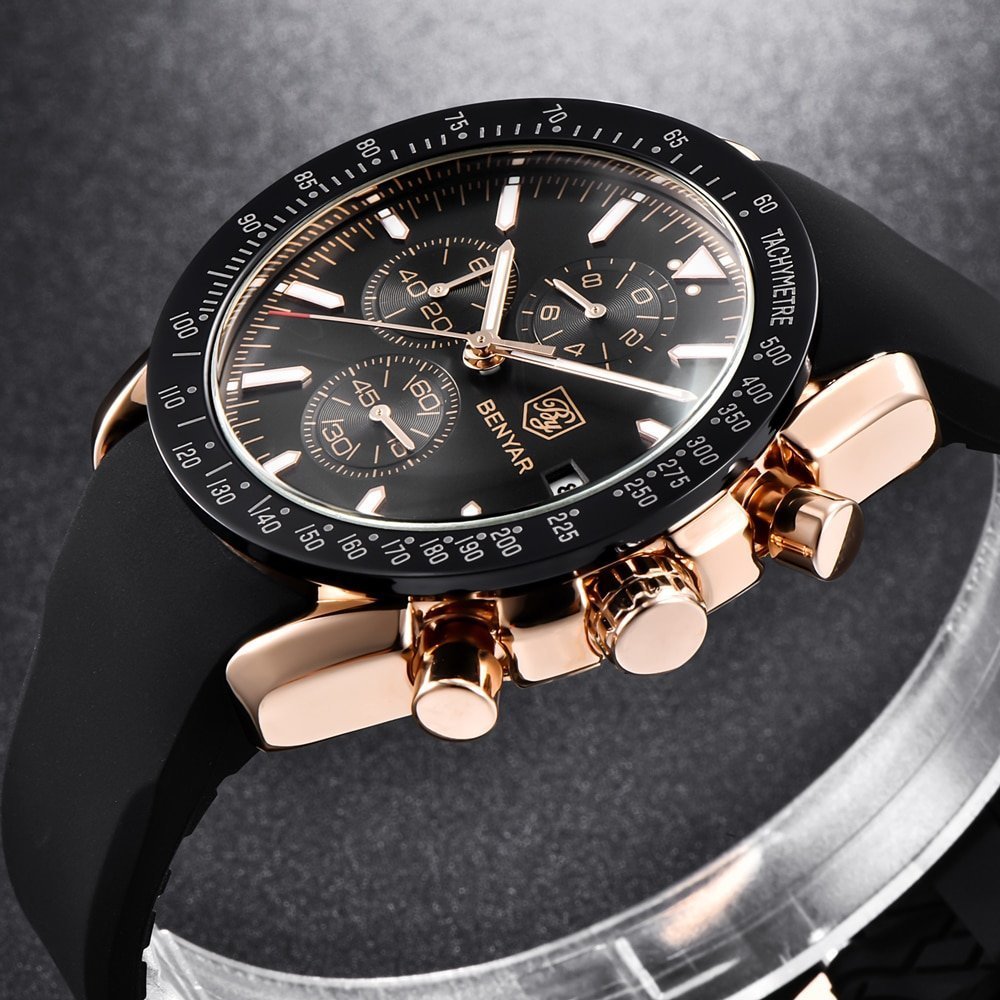 BENYAR montres bracelet en cuir pour hommes de luxe bracelet en Silicone et acier chronographe militaire 2 BENYAR montres bracelet en cuir pour hommes de luxe bracelet en Silicone et acier chronographe militaire 2