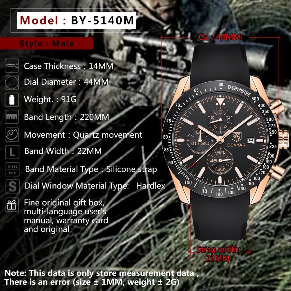 BENYAR montres bracelet en cuir pour hommes de luxe bracelet en Silicone et acier chronographe militaire 3 BENYAR montres bracelet en cuir pour hommes de luxe bracelet en Silicone et acier chronographe militaire 3
