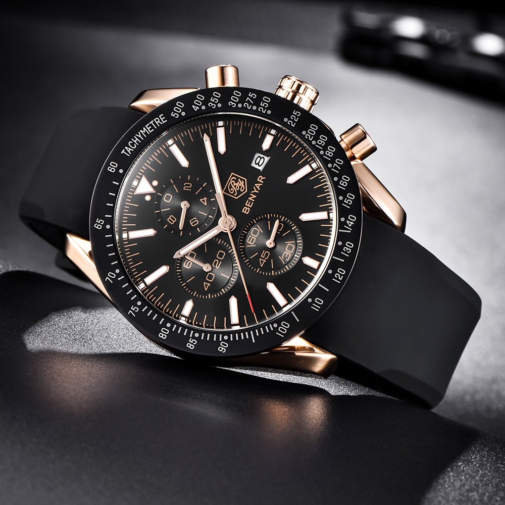 BENYAR montres bracelet en cuir pour hommes de luxe bracelet en Silicone et acier chronographe militaire BENYAR montres bracelet en cuir pour hommes de luxe bracelet en Silicone et acier chronographe militaire