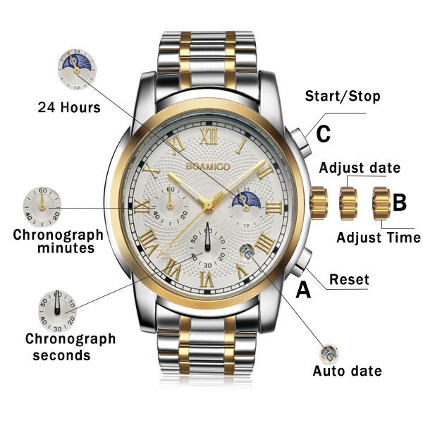 BOAMIGO montre de sport Quartz pour hommes marque de luxe bracelet en acier inoxydable multicolore populaire 4