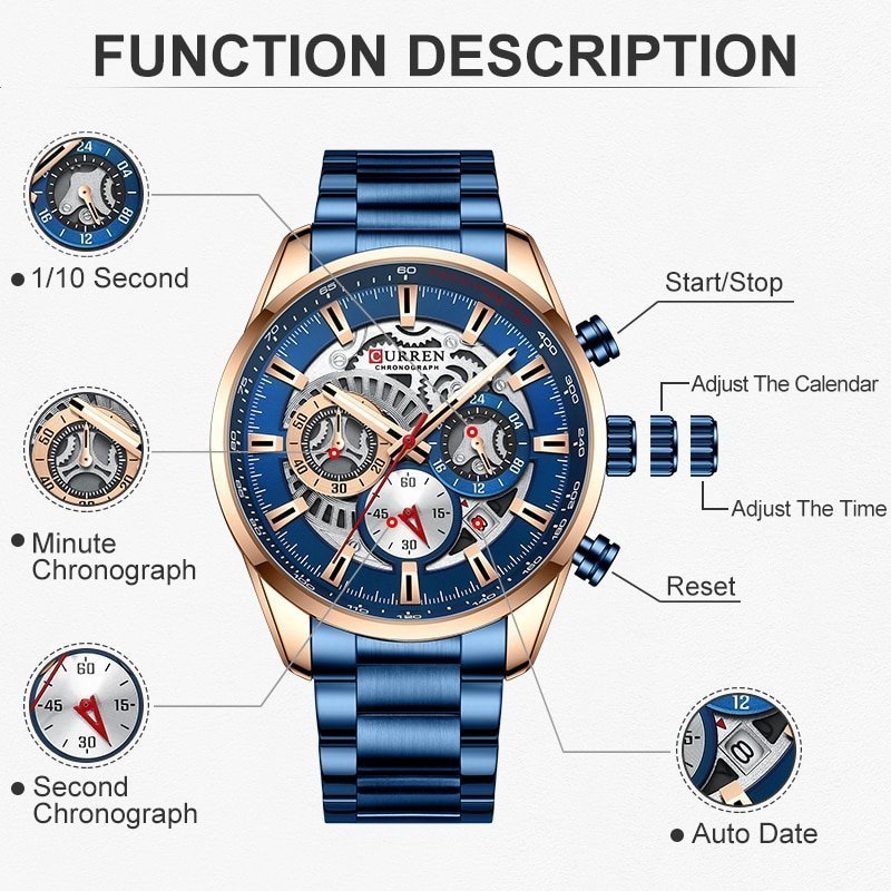 CURREN montre Quartz en acier inoxydable pour hommes chronographe tanche horloge de Sport nouvelle collection 2021 4