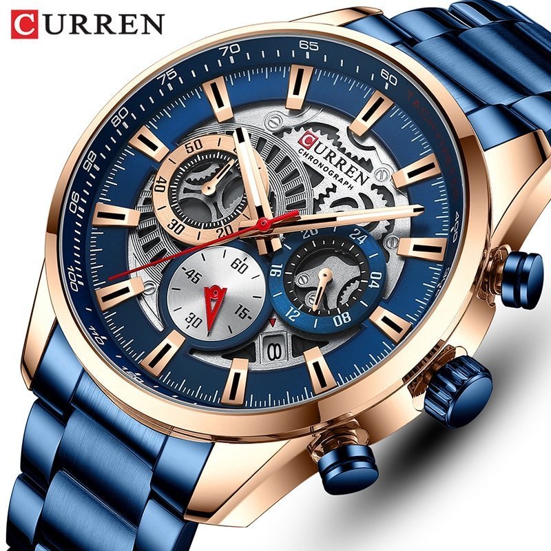 CURREN montre Quartz en acier inoxydable pour hommes chronographe tanche horloge de Sport nouvelle collection 2021