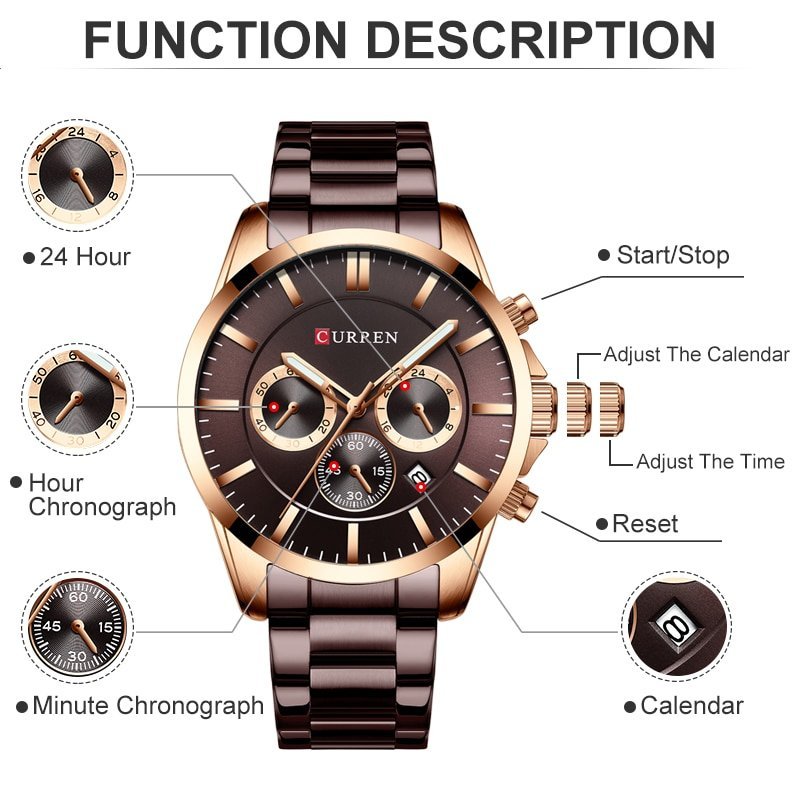 CURREN montre Quartz pour hommes marque de luxe tanche chronographe Date sport 3