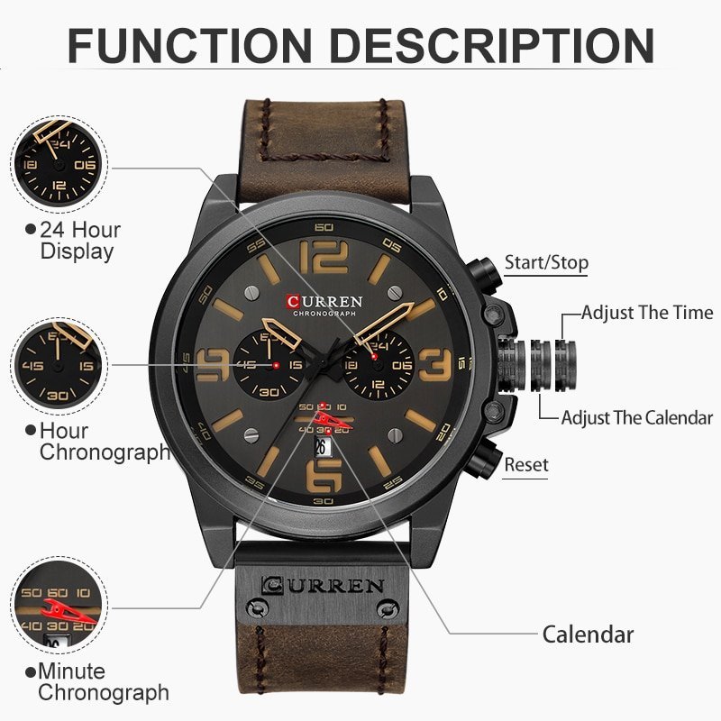 CURREN montre bracelet Quartz en cuir pour homme marque de luxe Date militaire Sport nouvelle collection 3