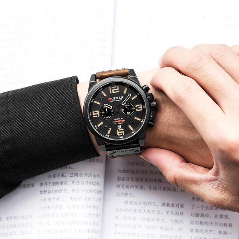 CURREN montre bracelet Quartz en cuir pour homme marque de luxe Date militaire Sport nouvelle collection 5