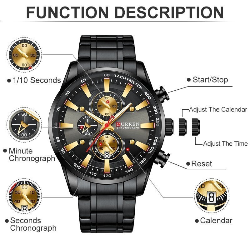 CURREN montre bracelet de sport Quartz pour hommes en acier inoxydable de marque sup rieure noir 3 CURREN montre bracelet de sport Quartz pour hommes en acier inoxydable de marque sup rieure noir 3