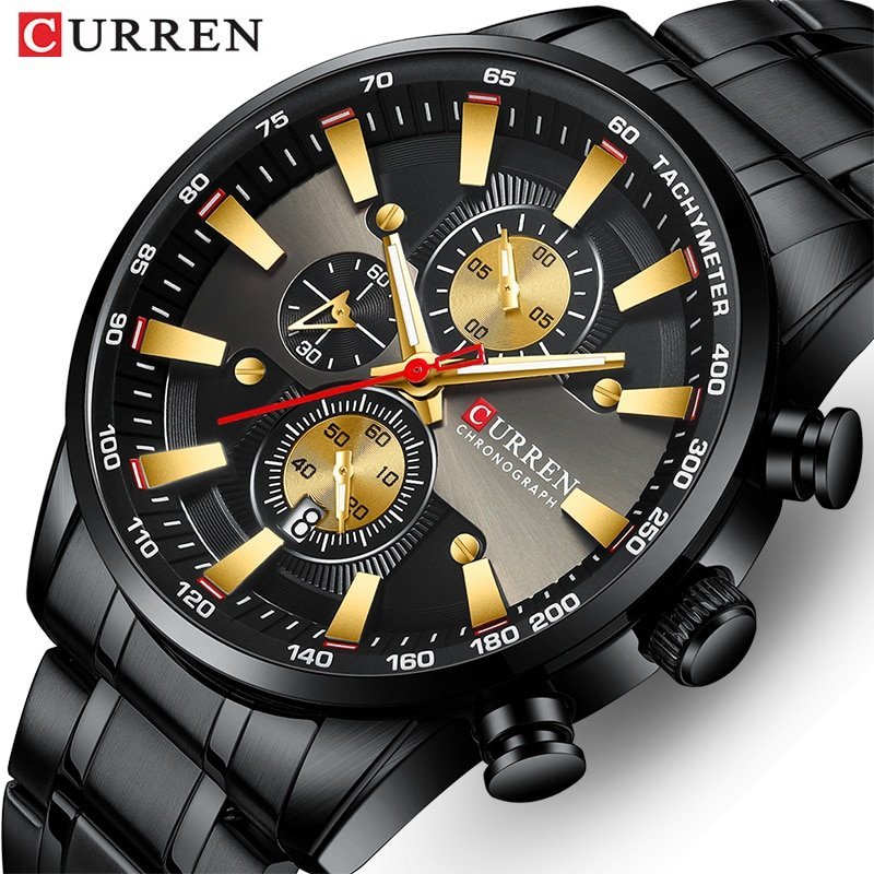 CURREN montre bracelet de sport Quartz pour hommes en acier inoxydable de marque sup rieure noir