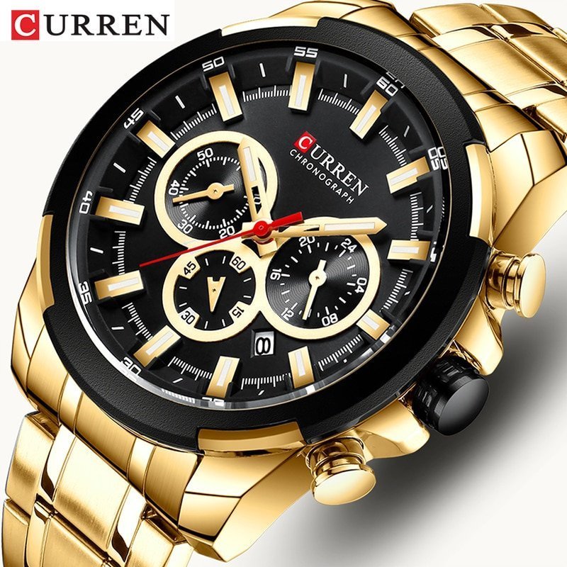 CURREN montre de Sport de luxe pour hommes grande marque Quartz en acier militaire chronographe Design