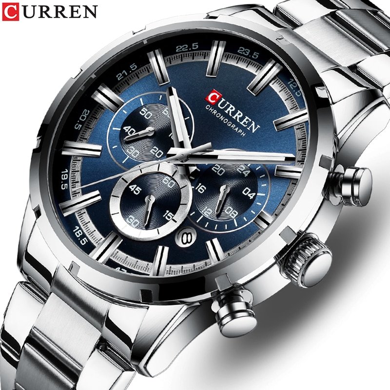 CURREN montre de Sport en acier inoxydable pour homme chronographe Quartz marque de luxe nouvelle collection 1 CURREN montre de Sport en acier inoxydable pour homme chronographe Quartz marque de luxe nouvelle collection 1