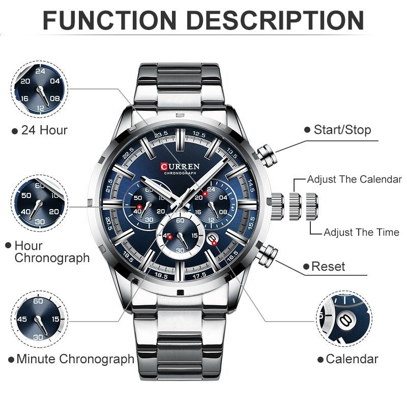 CURREN montre de Sport en acier inoxydable pour homme chronographe Quartz marque de luxe nouvelle collection 4 CURREN montre de Sport en acier inoxydable pour homme chronographe Quartz marque de luxe nouvelle collection 4