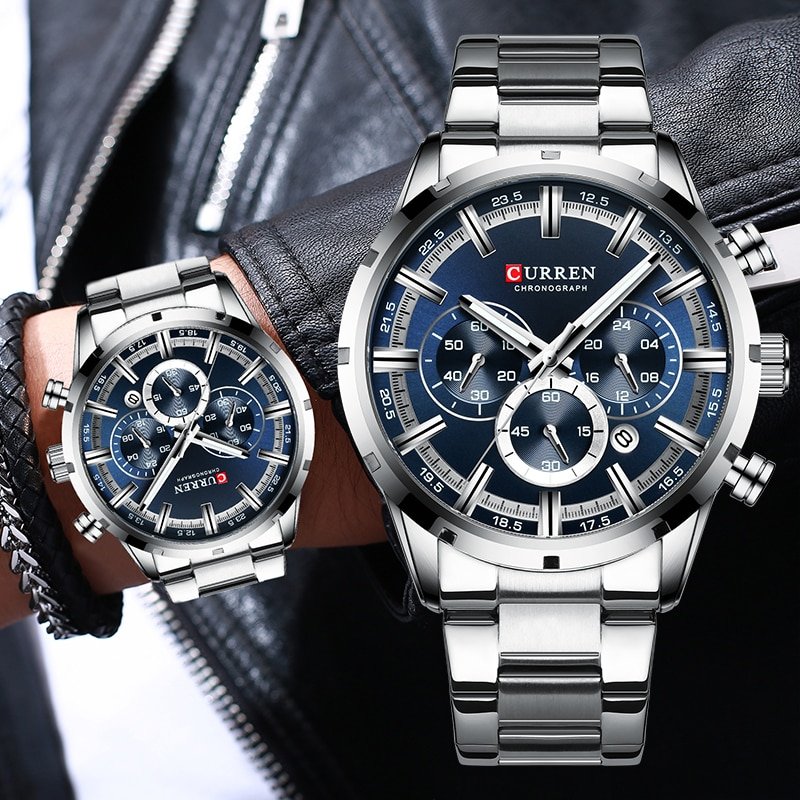 CURREN montre de Sport en acier inoxydable pour homme chronographe Quartz marque de luxe nouvelle collection