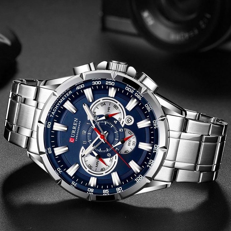 Curren montre de Sport pour hommes Top marque de luxe chronographe Quartz tanche en acier inoxydable 1 Curren montre de Sport pour hommes Top marque de luxe chronographe Quartz tanche en acier inoxydable 1