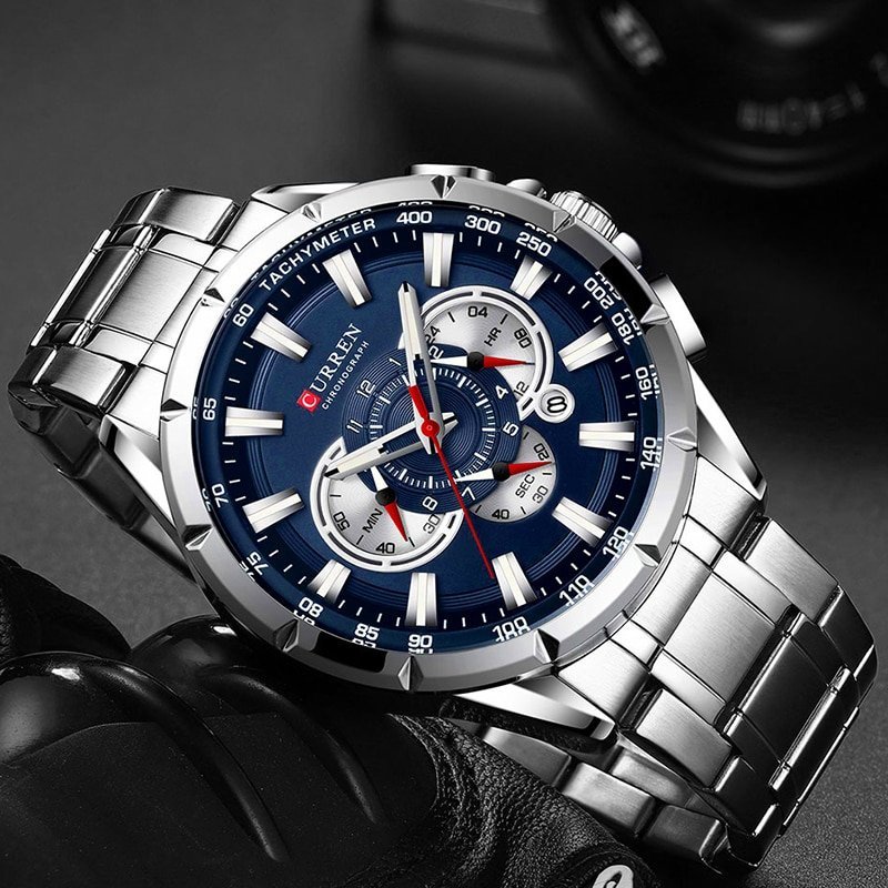 Curren montre de Sport pour hommes Top marque de luxe chronographe Quartz tanche en acier inoxydable 2 Curren montre de Sport pour hommes Top marque de luxe chronographe Quartz tanche en acier inoxydable 2