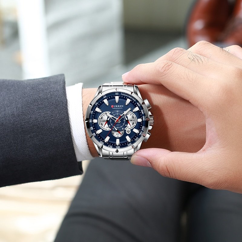 Curren montre de Sport pour hommes Top marque de luxe chronographe Quartz tanche en acier inoxydable 3 Curren montre de Sport pour hommes Top marque de luxe chronographe Quartz tanche en acier inoxydable 3