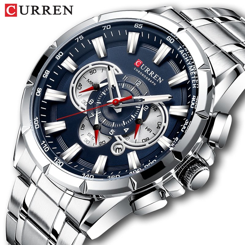 Curren montre de Sport pour hommes Top marque de luxe chronographe Quartz tanche en acier inoxydable