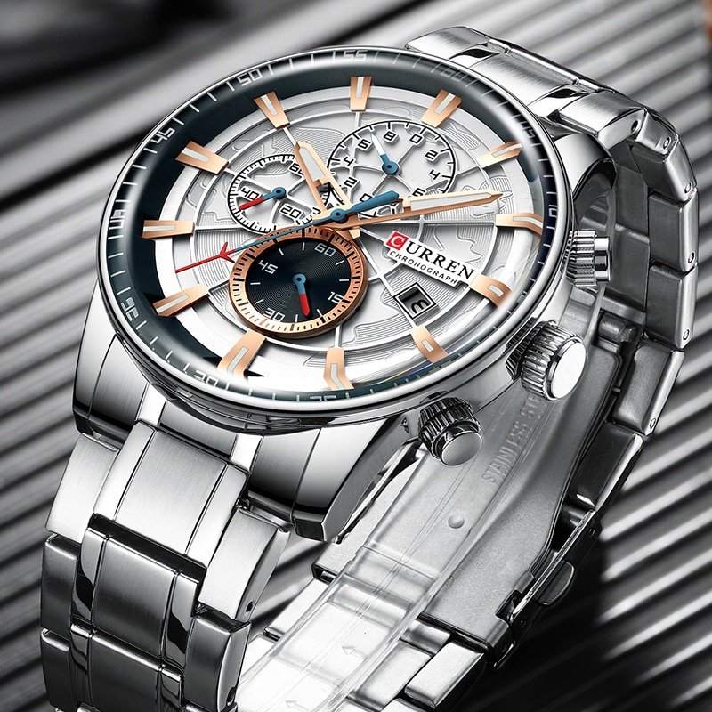 Curren montre de sport Quartz pour hommes en acier inoxydable grand cadran chronographe 2 Curren montre de sport Quartz pour hommes en acier inoxydable grand cadran chronographe 2