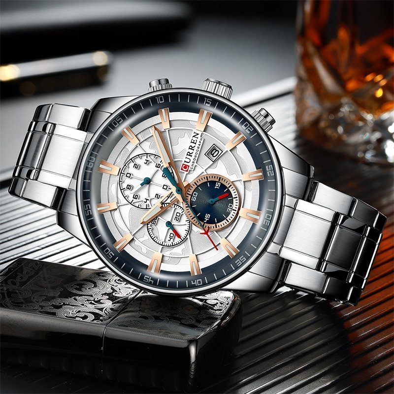 Curren montre de sport Quartz pour hommes en acier inoxydable grand cadran chronographe 4 Curren montre de sport Quartz pour hommes en acier inoxydable grand cadran chronographe 4
