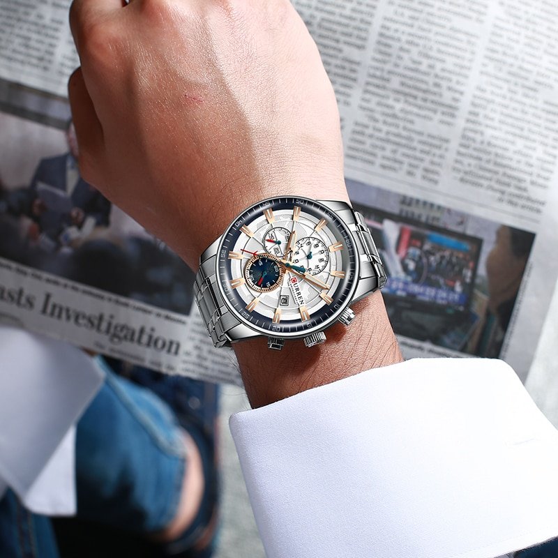 Curren montre de sport Quartz pour hommes en acier inoxydable grand cadran chronographe 5 Curren montre de sport Quartz pour hommes en acier inoxydable grand cadran chronographe 5
