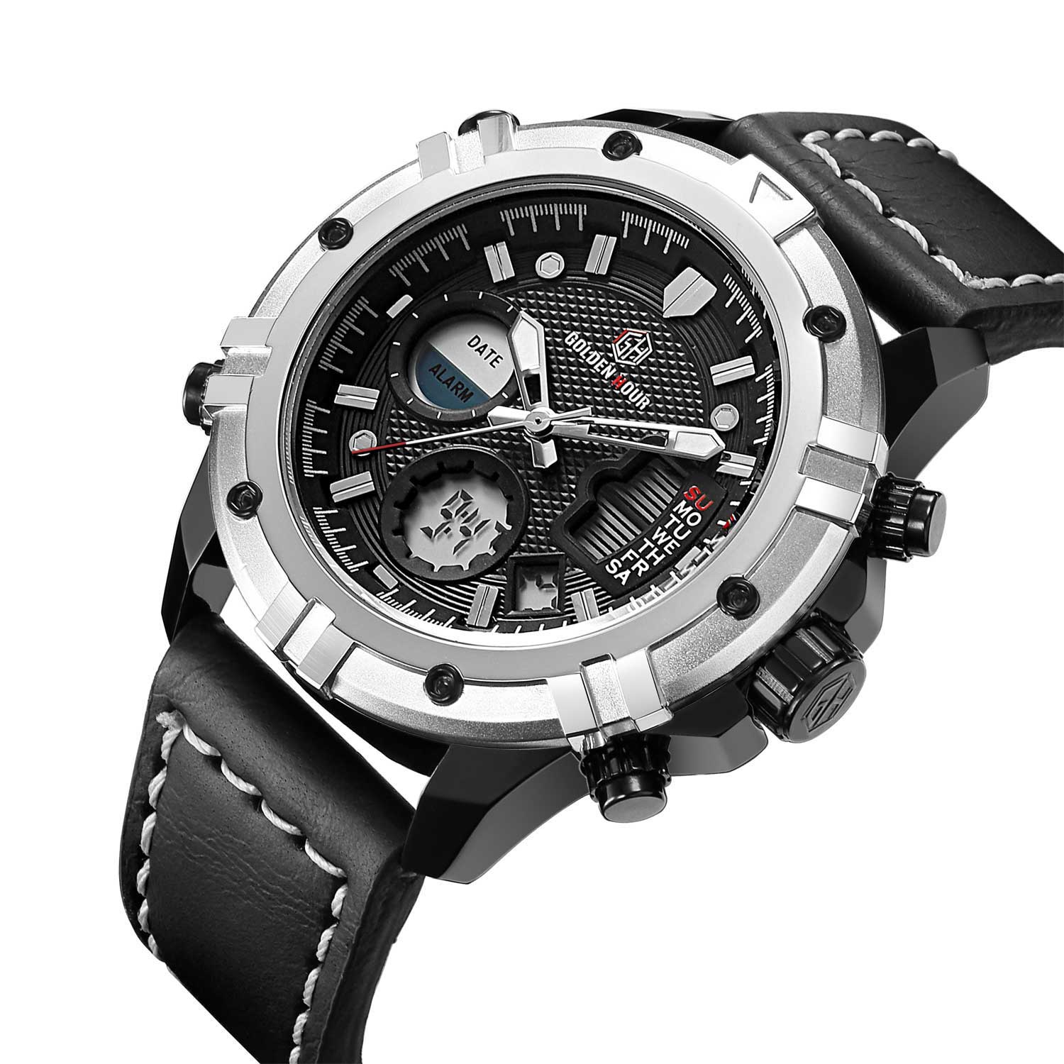 GOLDEN Clock montre bracelet en cuir pour hommes marque de luxe Quartz militaire tanche sport GH111