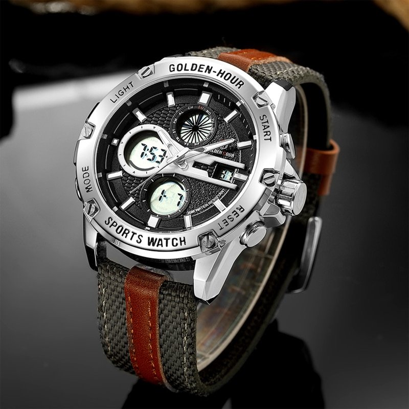 GOLDENHOUR montre bracelet Quartz pour hommes mode militaire double affichage tanche cadran lumineux horloge de Sport 2 GOLDENHOUR montre bracelet Quartz pour hommes mode militaire double affichage tanche cadran lumineux horloge de Sport 2