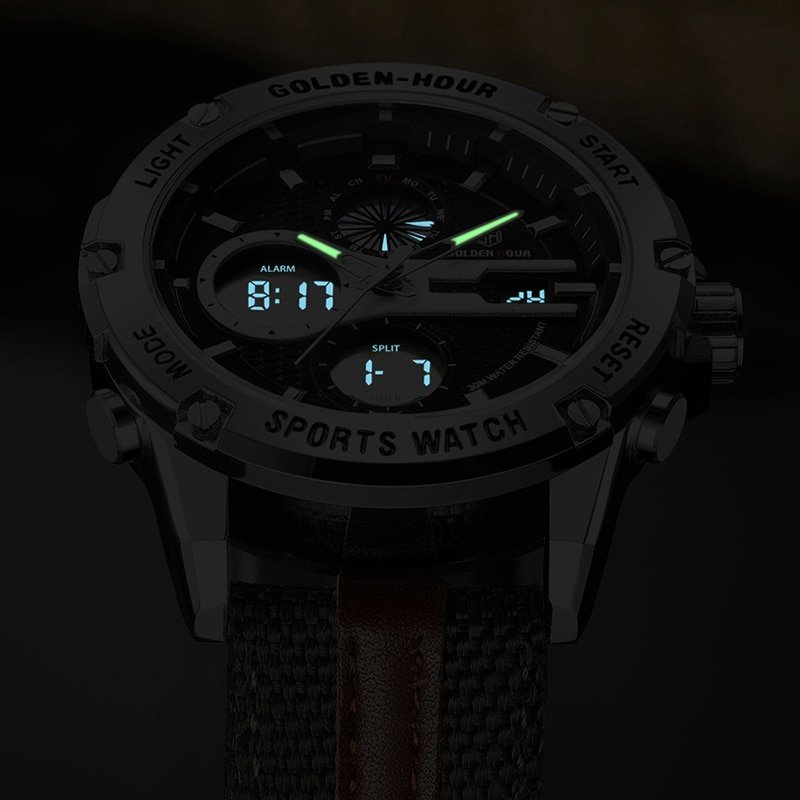 GOLDENHOUR montre bracelet Quartz pour hommes mode militaire double affichage tanche cadran lumineux horloge de Sport 3 GOLDENHOUR montre bracelet Quartz pour hommes mode militaire double affichage tanche cadran lumineux horloge de Sport 3