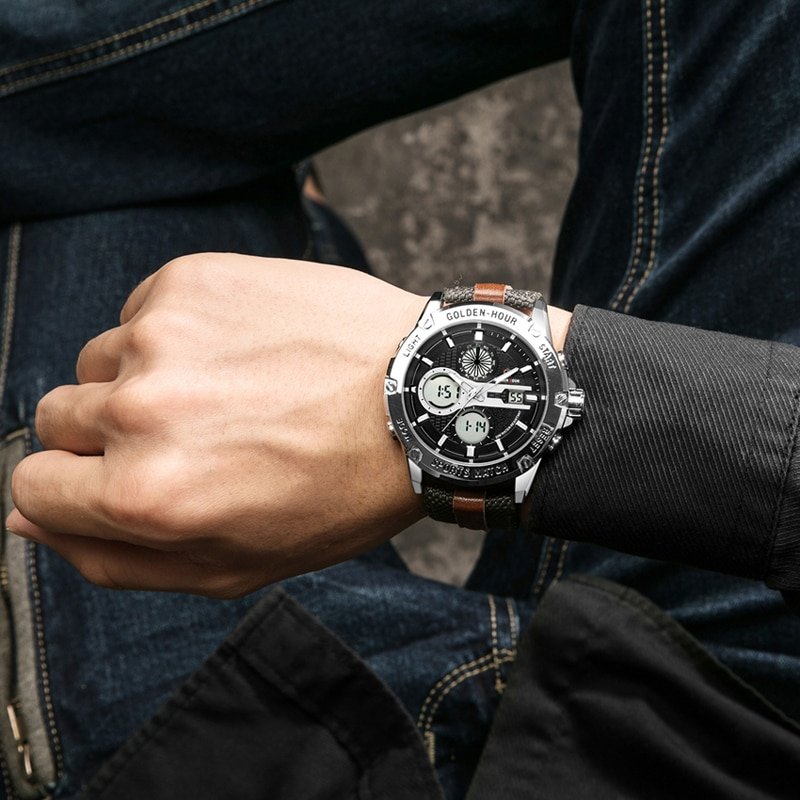 GOLDENHOUR montre bracelet Quartz pour hommes mode militaire double affichage tanche cadran lumineux horloge de Sport 4 GOLDENHOUR montre bracelet Quartz pour hommes mode militaire double affichage tanche cadran lumineux horloge de Sport 4