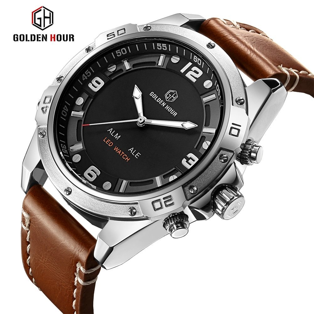 GOLDENHOUR montre bracelet en cuir pour homme accessoire de mode de Sport de luxe tanche style 1 GOLDENHOUR montre bracelet en cuir pour homme accessoire de mode de Sport de luxe tanche style 1