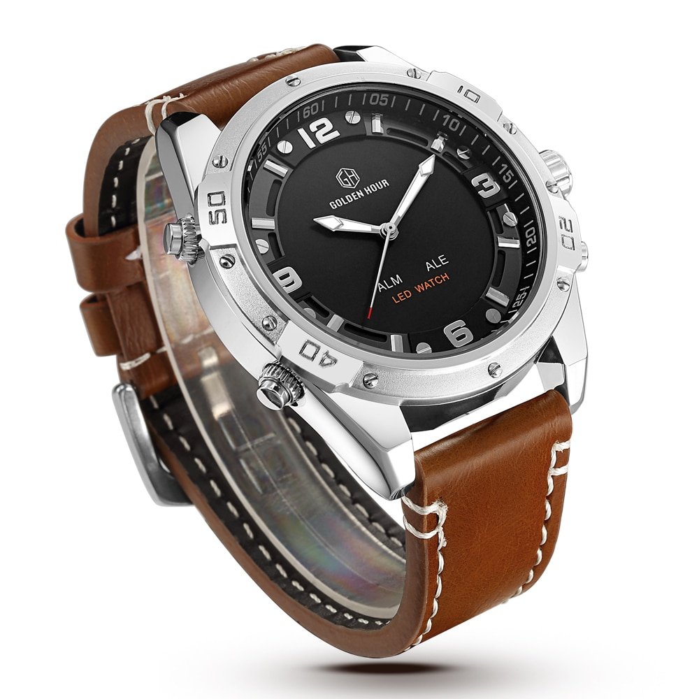 GOLDENHOUR montre bracelet en cuir pour homme accessoire de mode de Sport de luxe tanche style 2 GOLDENHOUR montre bracelet en cuir pour homme accessoire de mode de Sport de luxe tanche style 2