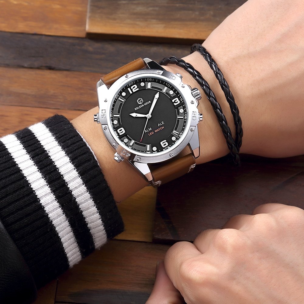 GOLDENHOUR montre bracelet en cuir pour homme accessoire de mode de Sport de luxe tanche style 4 GOLDENHOUR montre bracelet en cuir pour homme accessoire de mode de Sport de luxe tanche style 4