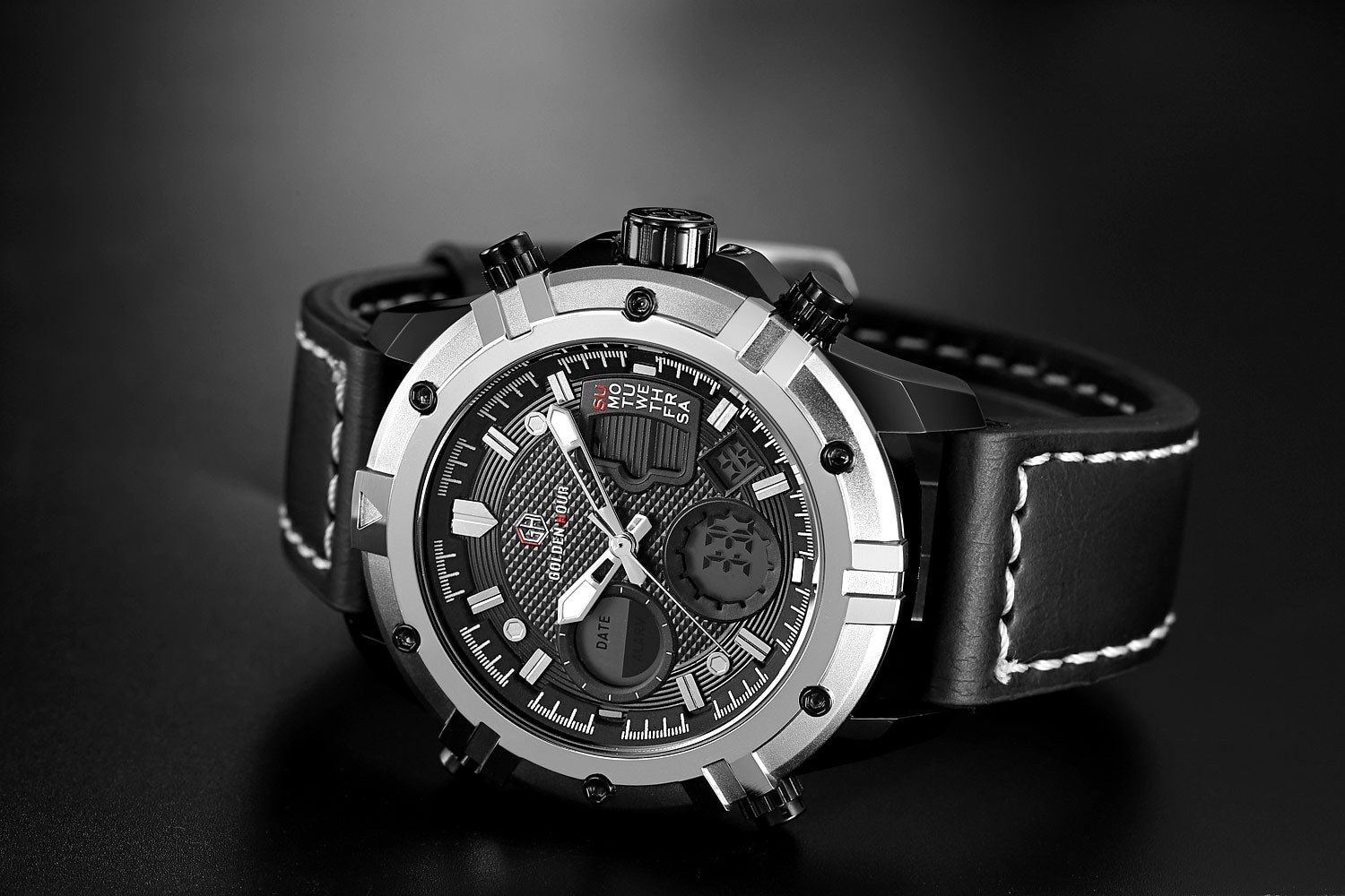 Montre GOLDENHOUR GH03 – Bracelet en Cuir pour Hommes – Style Militaire Sport