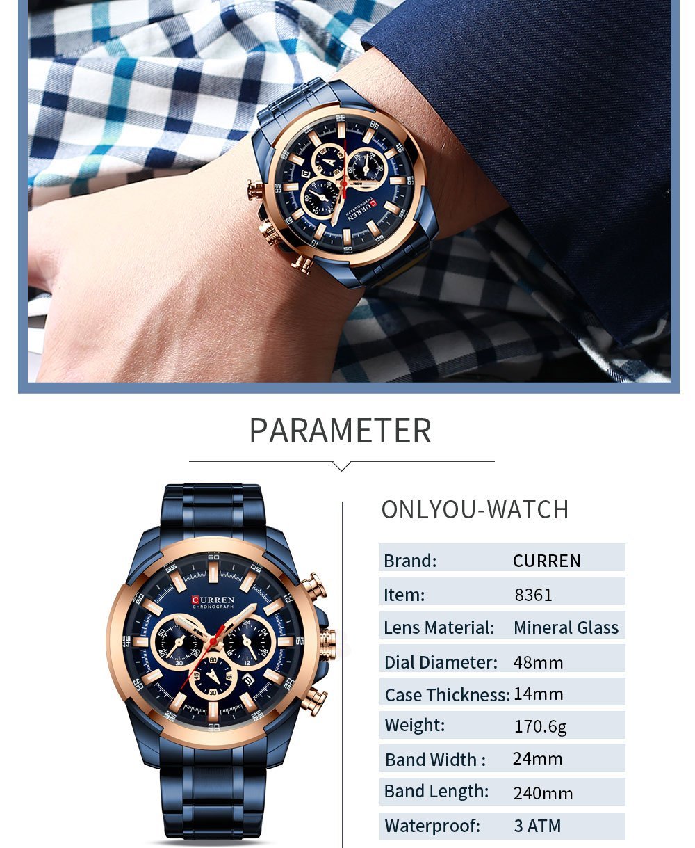 H8247783bc45240bcaa052e85626e54a0W Montre Homme CURREN CR23 – Bracelet en Acier Doré Design Sport Luxe