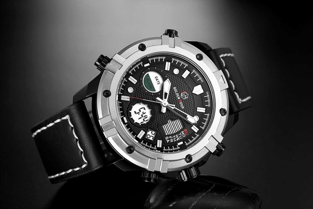 Montre GOLDENHOUR GH03 – Bracelet en Cuir pour Hommes – Style Militaire Sport