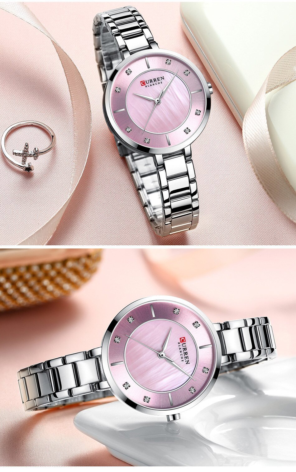 Montre CURREN CR13 – Montre-Bracelet Rose Silver pour Femmes – Style Luxueux