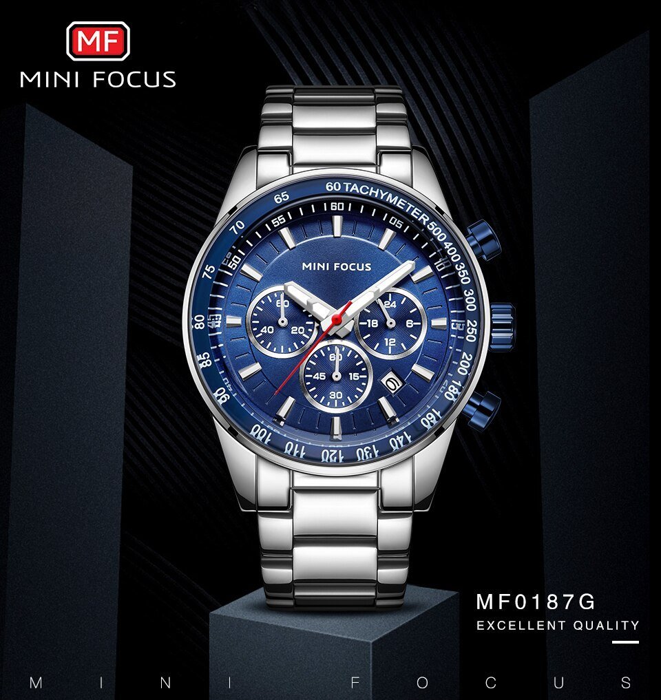 H9550d0bf73bf4285942be65aba903823s Montre Homme MINI FOCUS MF19 – Bracelet en Acier Inoxydable – Horloge de Sport avec Calendrier