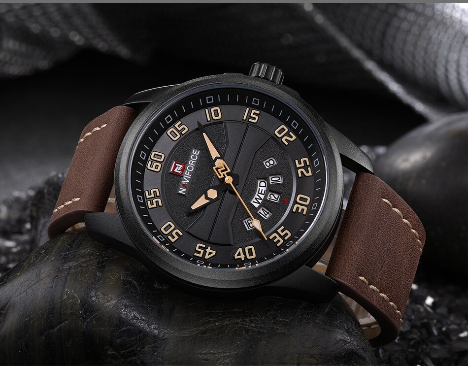 Montre NAVIFORCE NV19 - Bracelet en Cuir Style Militaire pour Homme