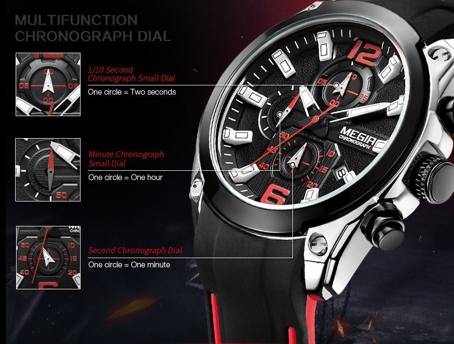 HTB1ZZp2UCzqK1RjSZFjq6zlCFXaH Montre Sport Homme MEGIR MG06 – Bracelet en Silicone Couleur Rouge Noir Silver