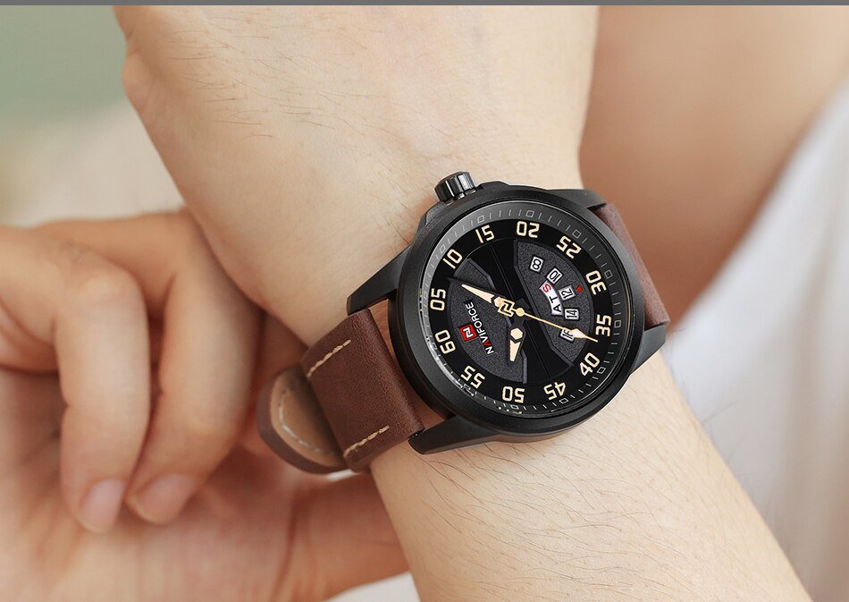 HTB1ZeoKaSr85uJjSZPhq6zXgpXa2 Montre NAVIFORCE NV19 – Bracelet en Cuir Style Militaire pour Homme