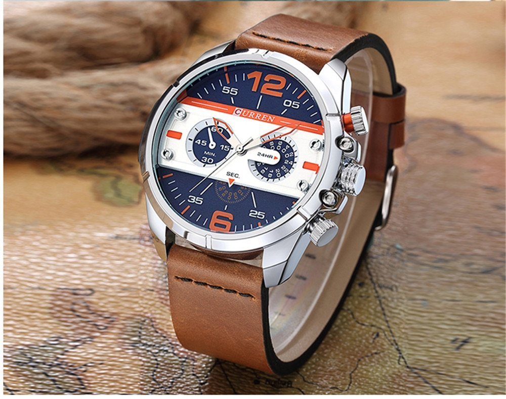 HTB1izT0vL5TBuNjSspmq6yDRVXay Montre CURREN Homme CR24 – Marque de Luxe Cadran Orange Bleu
