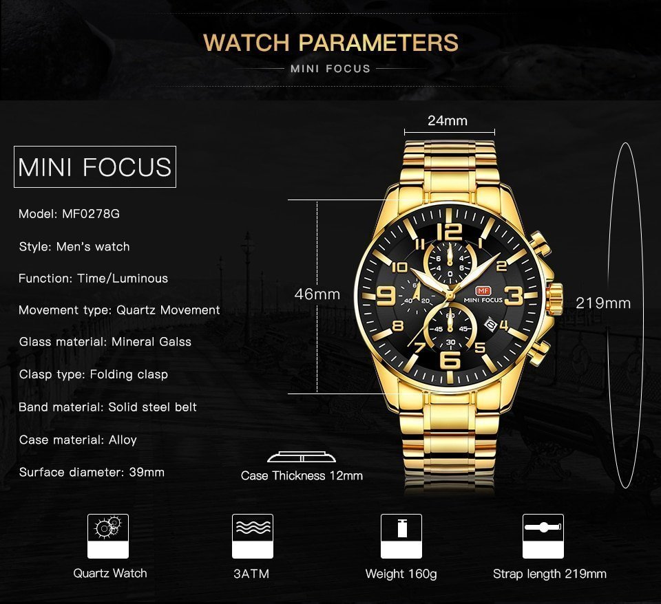 Montre Homme MINI FOCUS MF17 – Bracelet en Acier Inoxydable – Style Luxueux