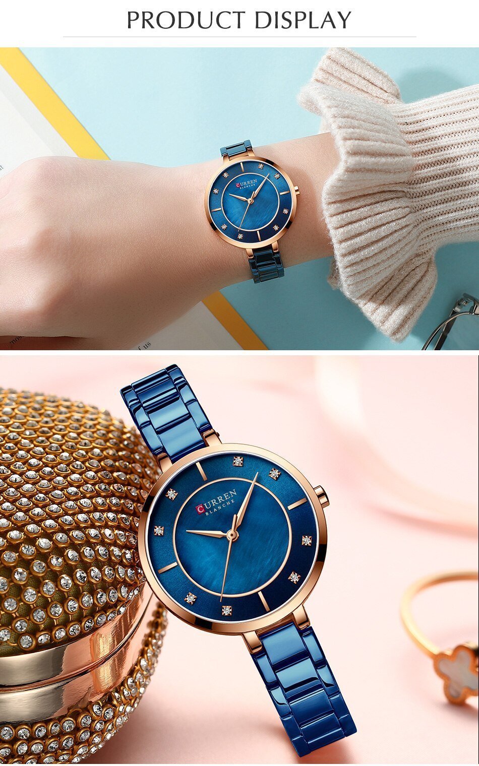 Montre CURREN CR11 – Montre-Bracelet Bleu pour Femmes et Filles – Style Luxueux