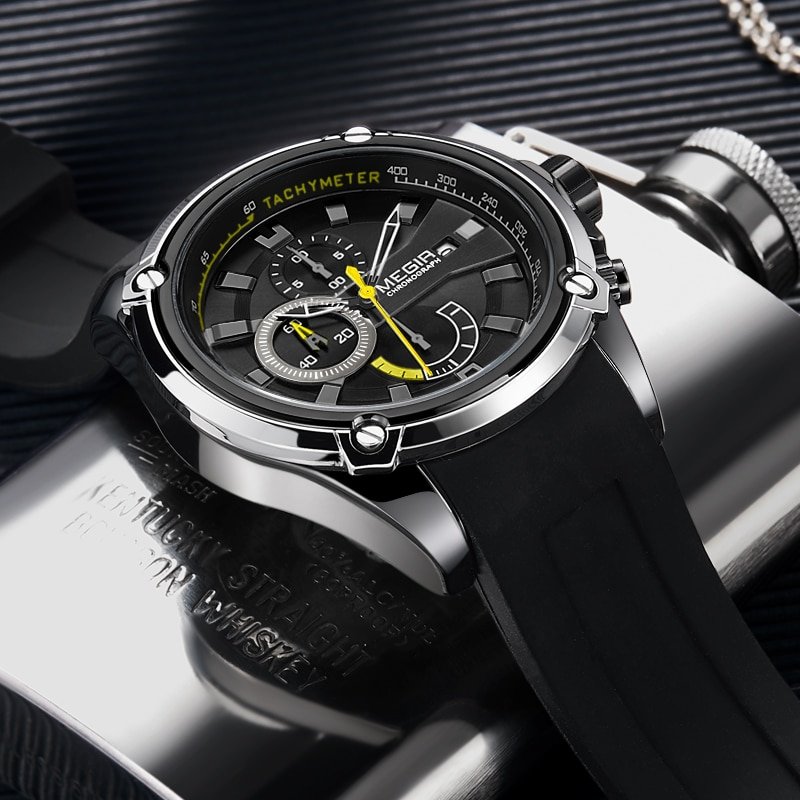 MEGIR montre de Sport pour hommes marque de luxe chronographe tanche Silicone Date automatique militaire 1